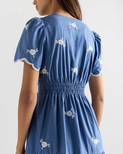 100% Organic Cotton Poplin Embroidered Tiered Maxi Dress - XS / Moonstone Blue