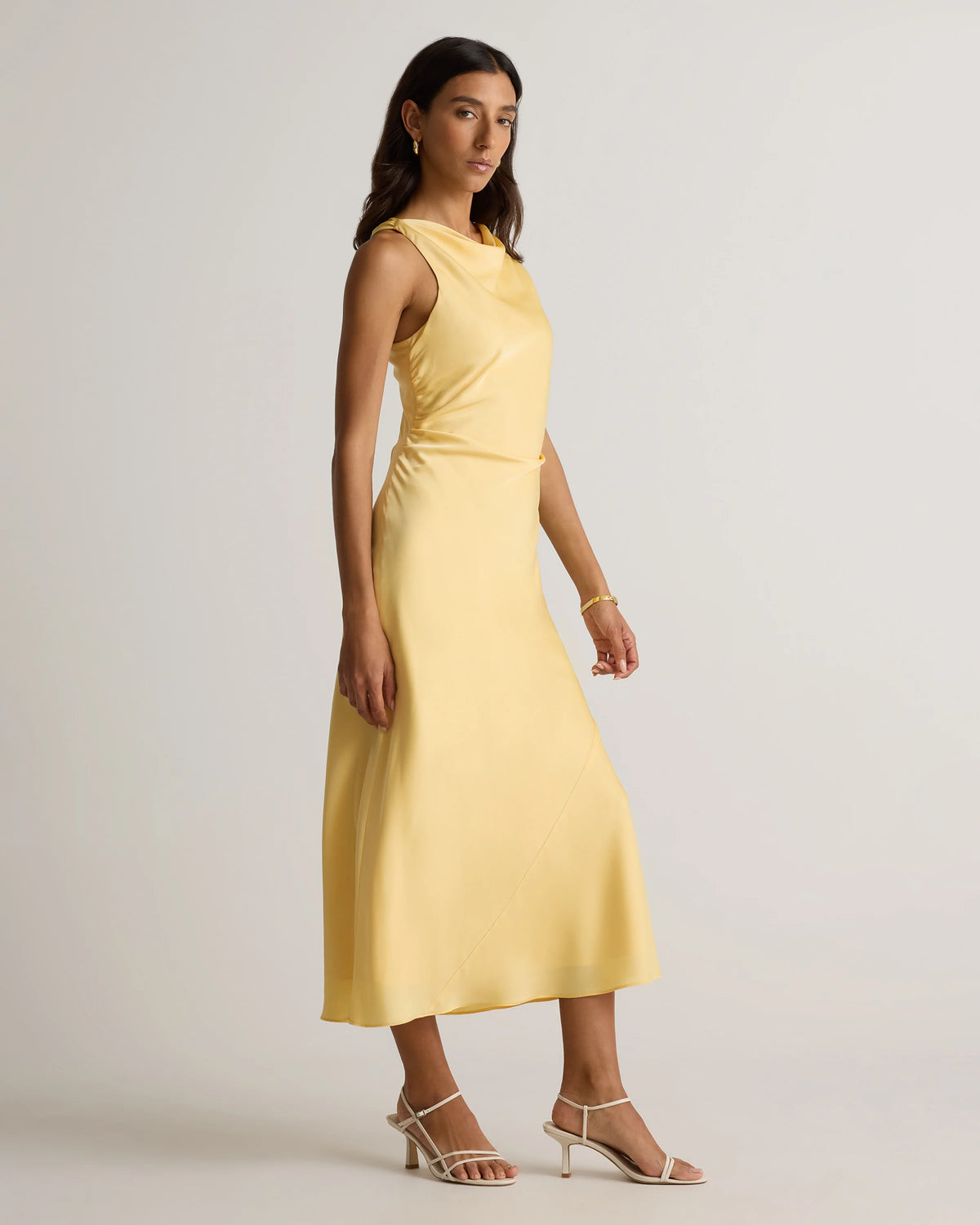 Washable Stretch Silk High Neck Midi Dress - XS / Vintage Navy Roses