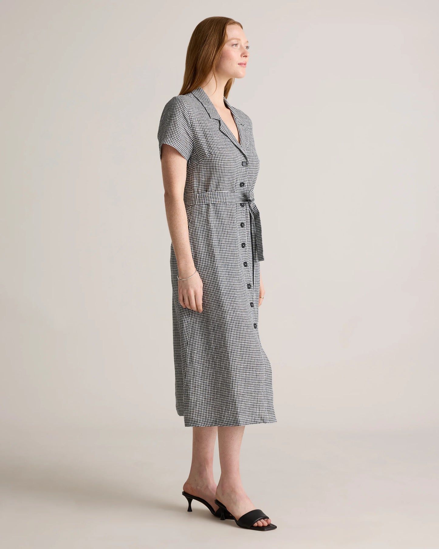 100% European Linen Button Front Dress - XS / Sky Blue Mariner Stripe