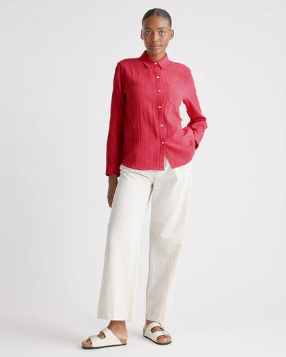 100% Organic Cotton Gauze Long Sleeve Shirt - XS / Khaki Gingham
