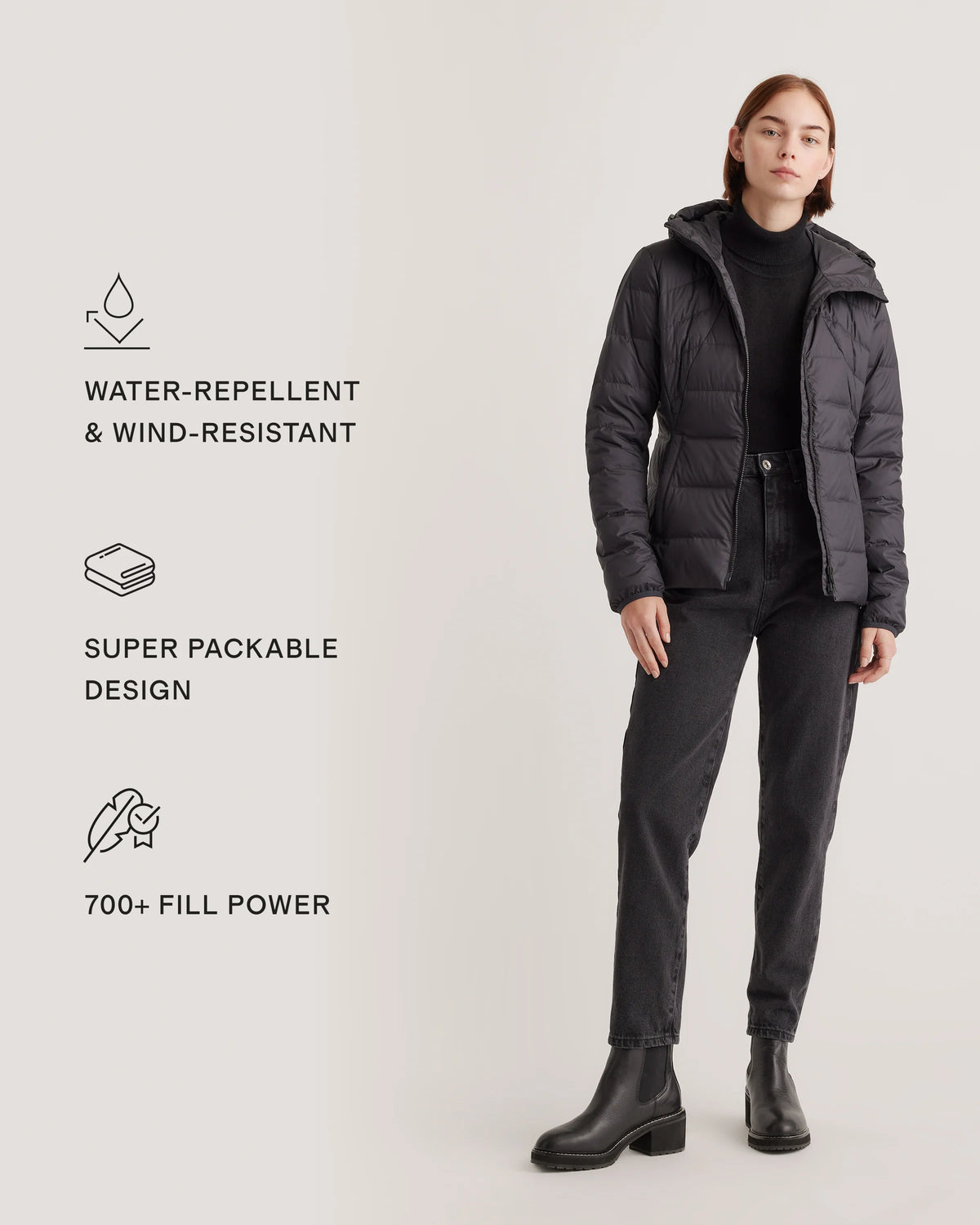 Lightweight Down Packable Puffer Hooded Jacket - XS / Navy