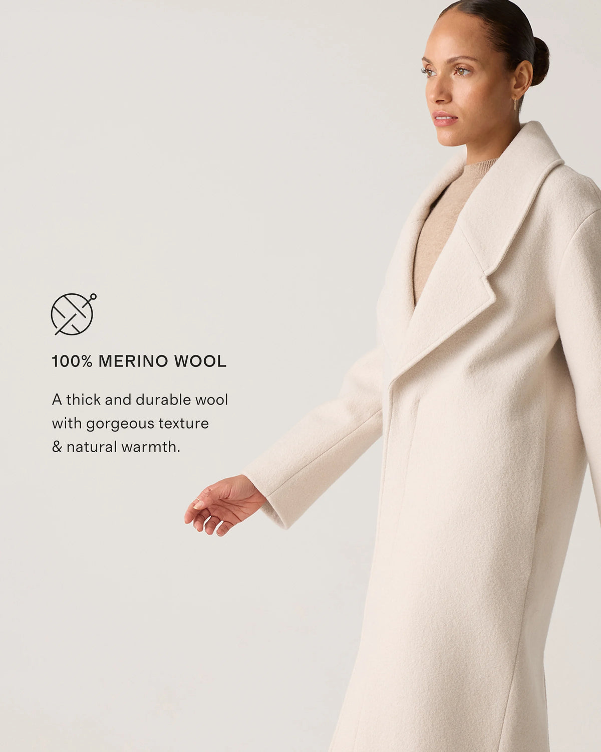100% Merino Wool Shawl Collar Long Coat - XS / Heather Bone