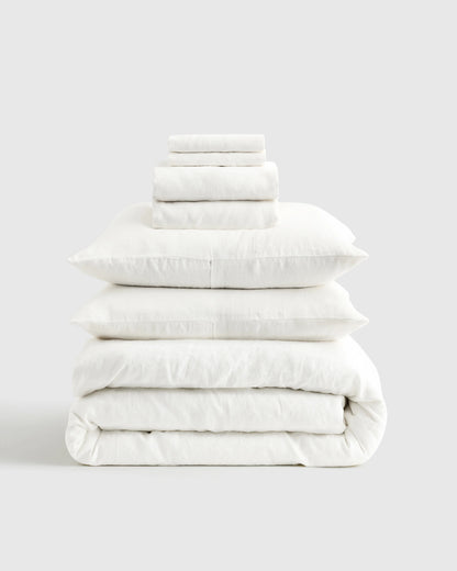 European Linen Deluxe Bedding Bundle - Twin / Willowleaf/White Stripe
