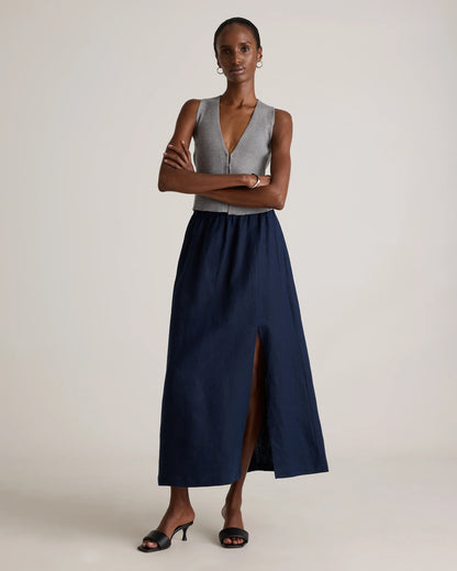 100% European Linen Maxi Skirt - XS / Classic Mini Gingham