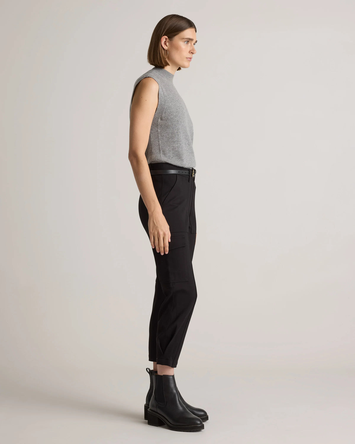 Ultra-Stretch Ponte Tapered Cargo Pants - XS / Black
