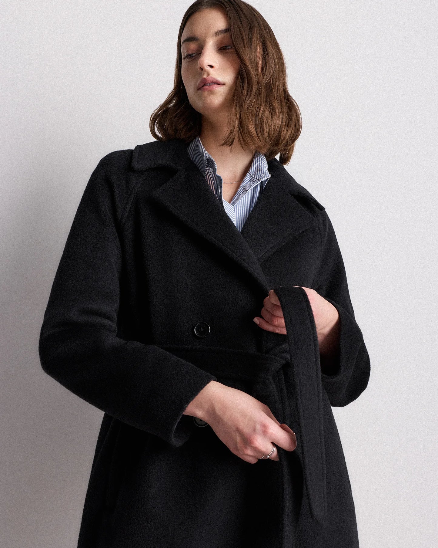 Camel Hair Double-Breasted Long Wrap Coat - XS / Vicuna