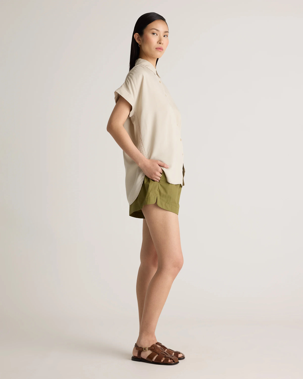 Vintage Wash Tencel Camp Shirt - XS / Taupe Brown