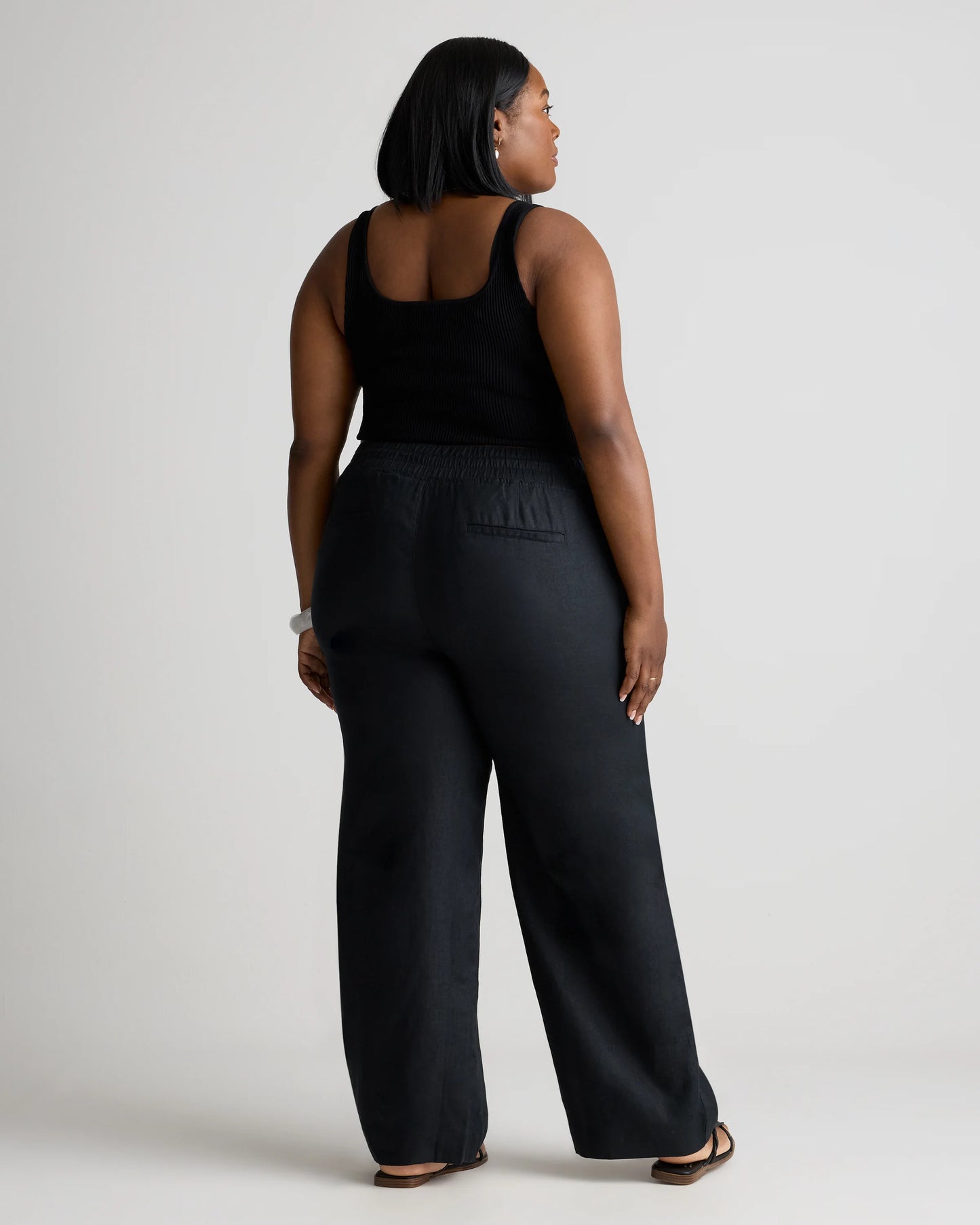 100% European Linen Wide Leg Pants - 1X / Black
