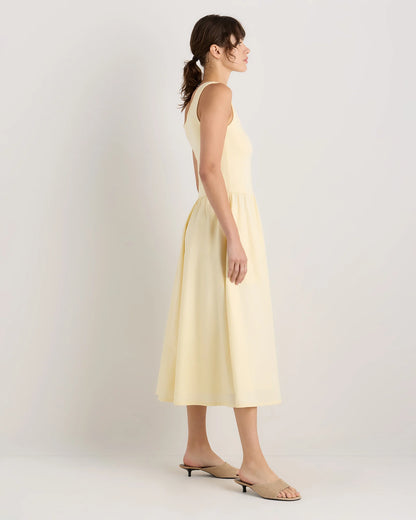 Cotton Mixed Media Tank Dress - XS / Pale Custard Yellow