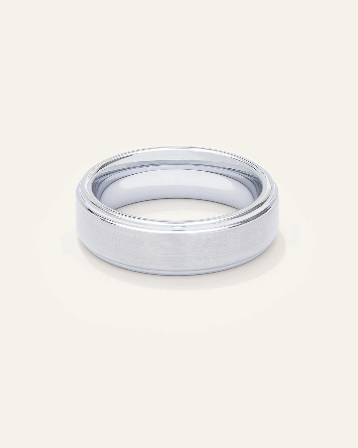 Tungsten Carbide Brushed Step Edge Band - 6 / White