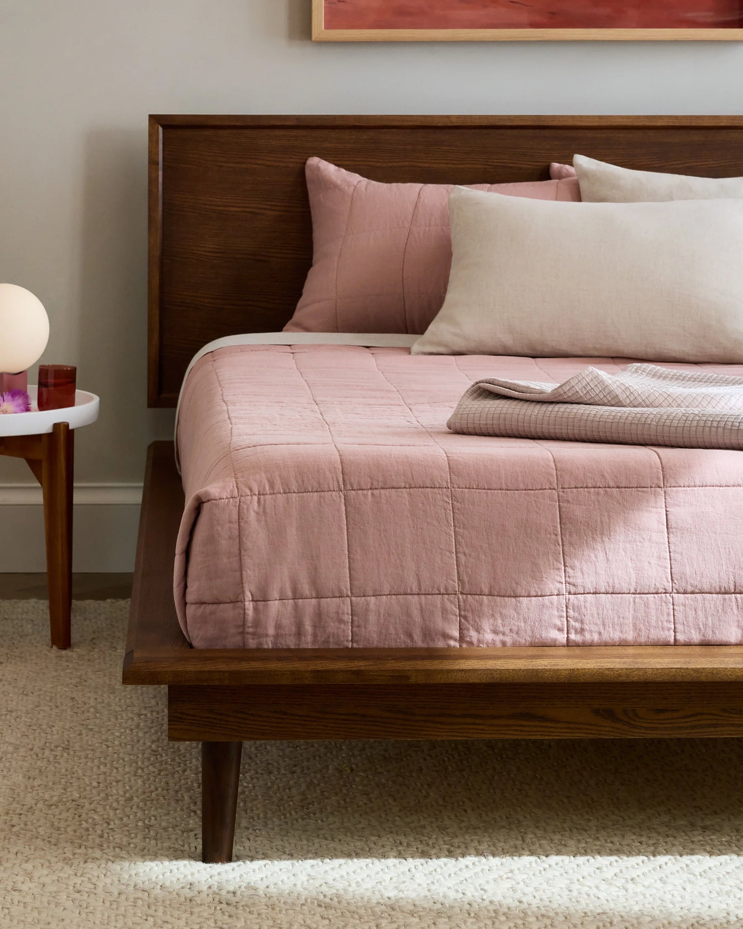 Solid Wood Midcentury Platform Bed - Queen / Chestnut Ash