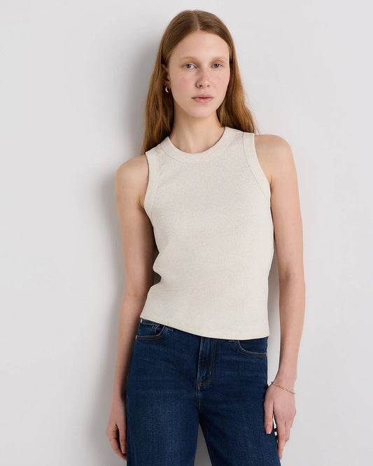 Organic Cotton Micro-Rib Cropped Cutaway Tank - XS / Heather Oatmeal