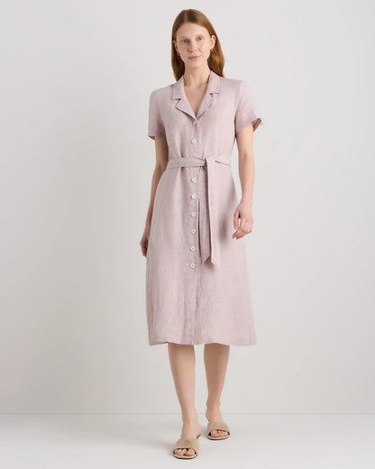 100% European Linen Button Front Dress - XS / Sky Blue Mariner Stripe