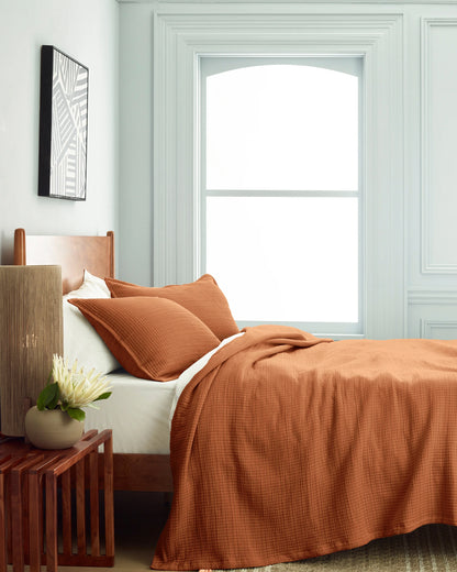 Organic Ribbed Cotton Coverlet - Twin / Toffee