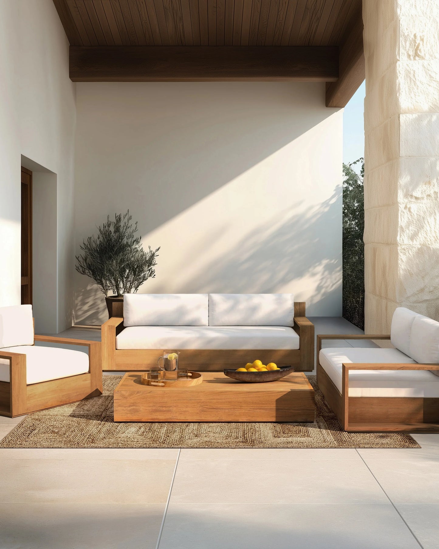 Solid Teak Outdoor Coffee Table - One Size / Natural Teak