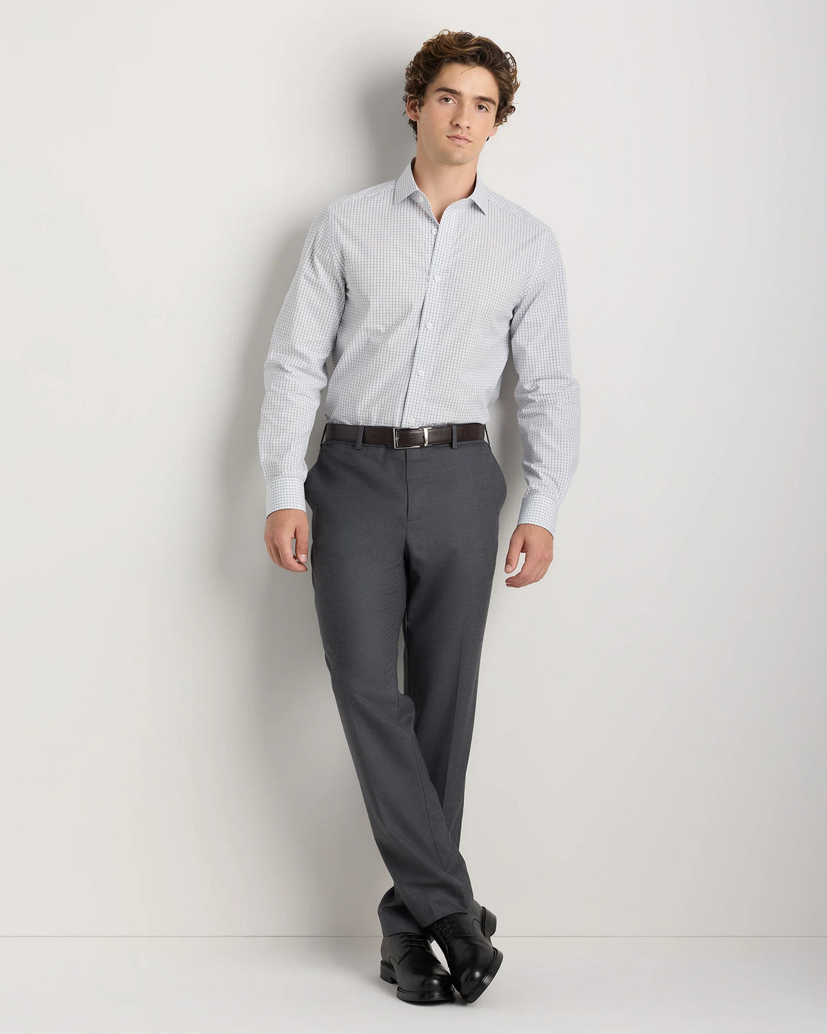 Organic Cotton Stretch Poplin Dress Shirt - S / White/Navy Minigrid