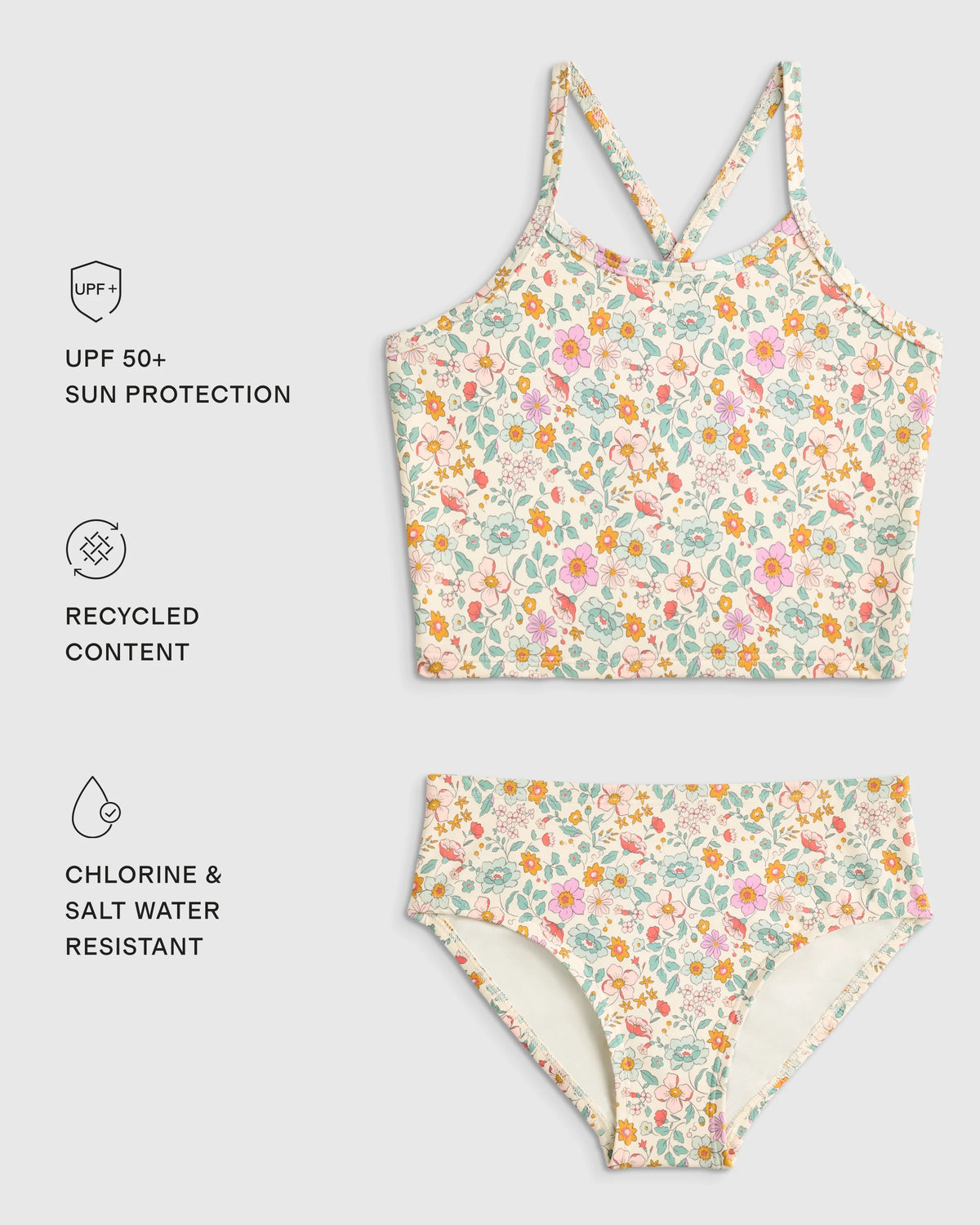 Tankini and Long Sleeve Raglan Rash Guard Set - 2T / Soft Ditsy Floral