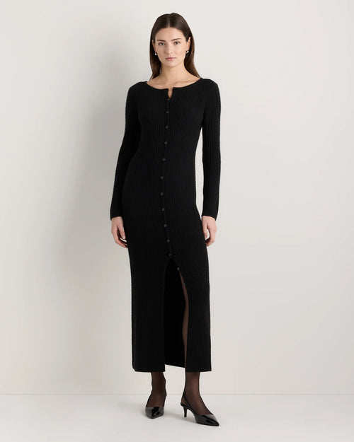 100% Yak Wool Ribbed Cardigan Sweater Dress - XS / Heather Brown