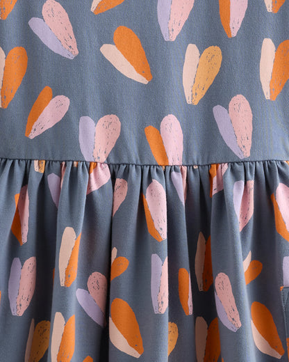 Organic Cotton Long Sleeve Fit and Flare Pocket Dress - 2T / Purple Poppy Garden
