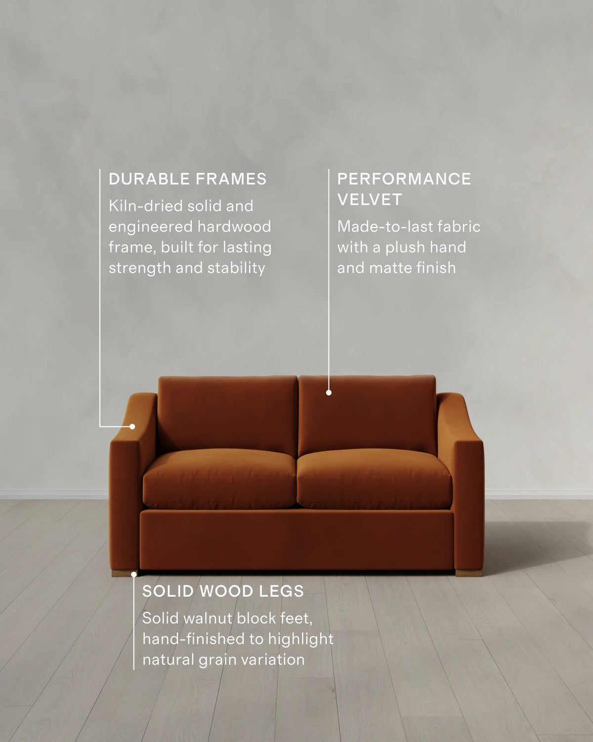 Hollis Slope Arm Sofa in Performance Velvet - 72" / Ivory