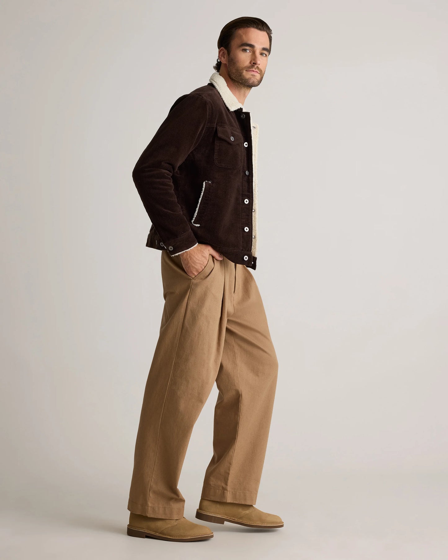 Organic Stretch Corduroy Sherpa-Lined Trucker Jacket - S / Espresso