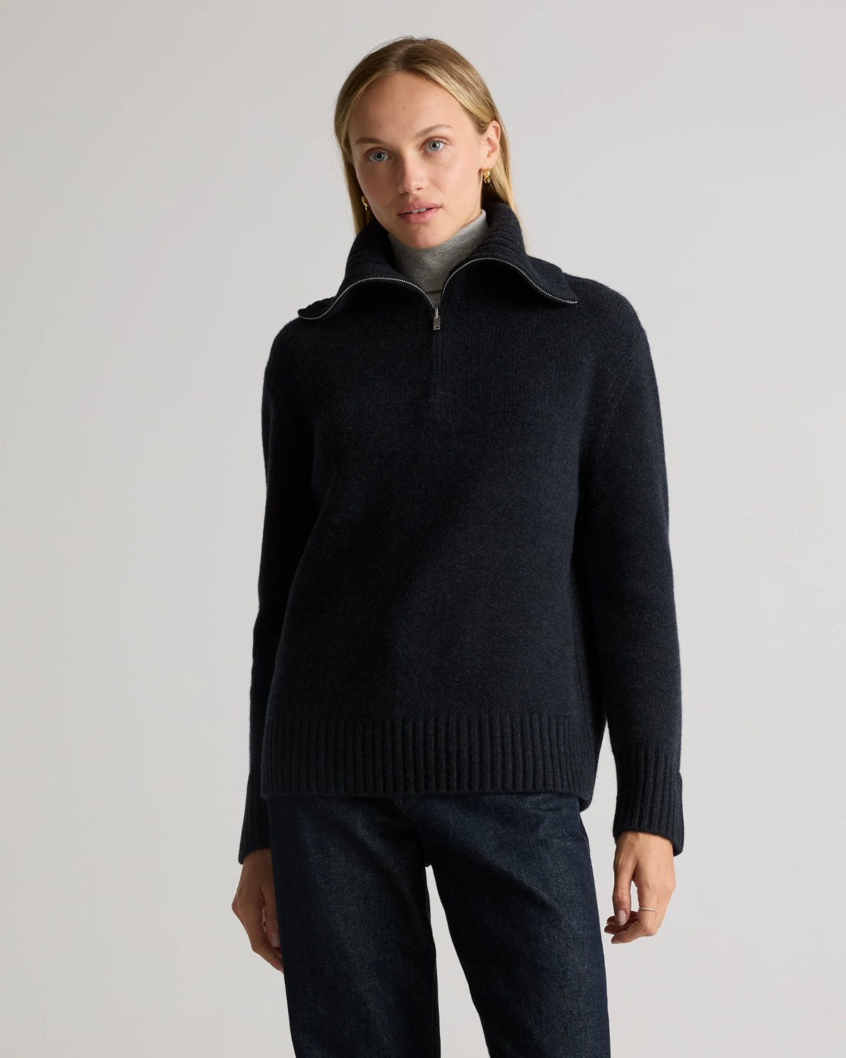 Luxe Baby Cashmere Quarter Zip Sweater - XS / Creamy Cortado