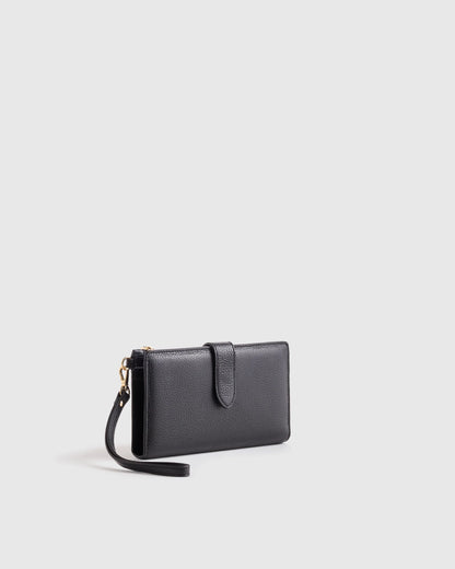 Italian Leather Phone Bi-Fold Wristlet - One Size / Black