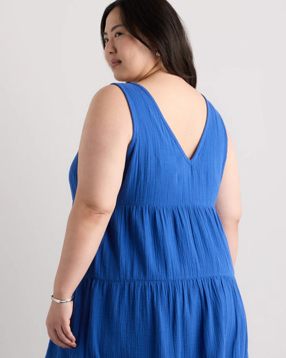 100% Organic Cotton Gauze Tiered Maxi Dress - 1X / Orchid Blue