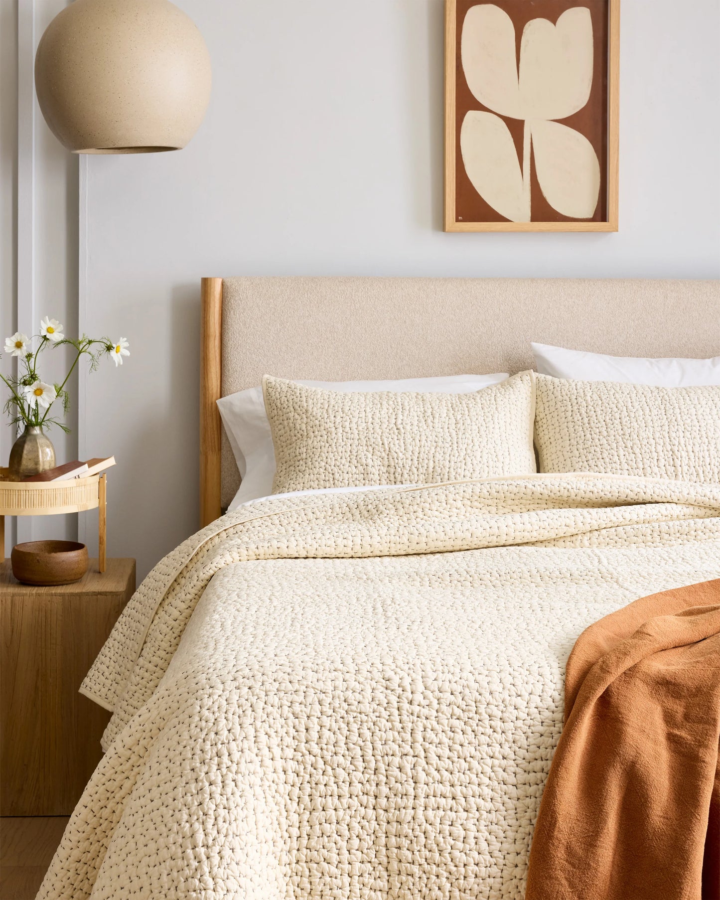 Organic Cotton Hand Stitched Quilted Sham Set - Standard / Ocean