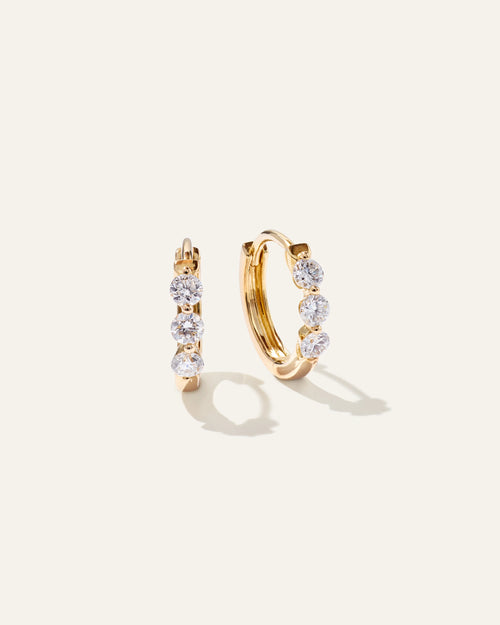 14K Gold Lab Grown Diamond Shared Prong Huggie - One Size / Yellow Gold