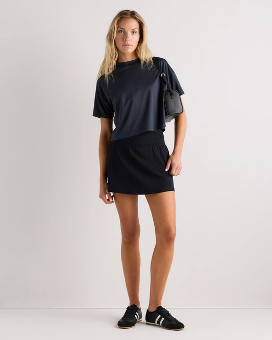 Flowknit Breeze Boxy Cropped Tee - XS / Heather Deep Navy