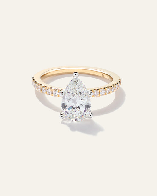 Lab Grown Diamond Pear Petite Pave Engagement Ring - 2ct - 4 / Yellow Gold