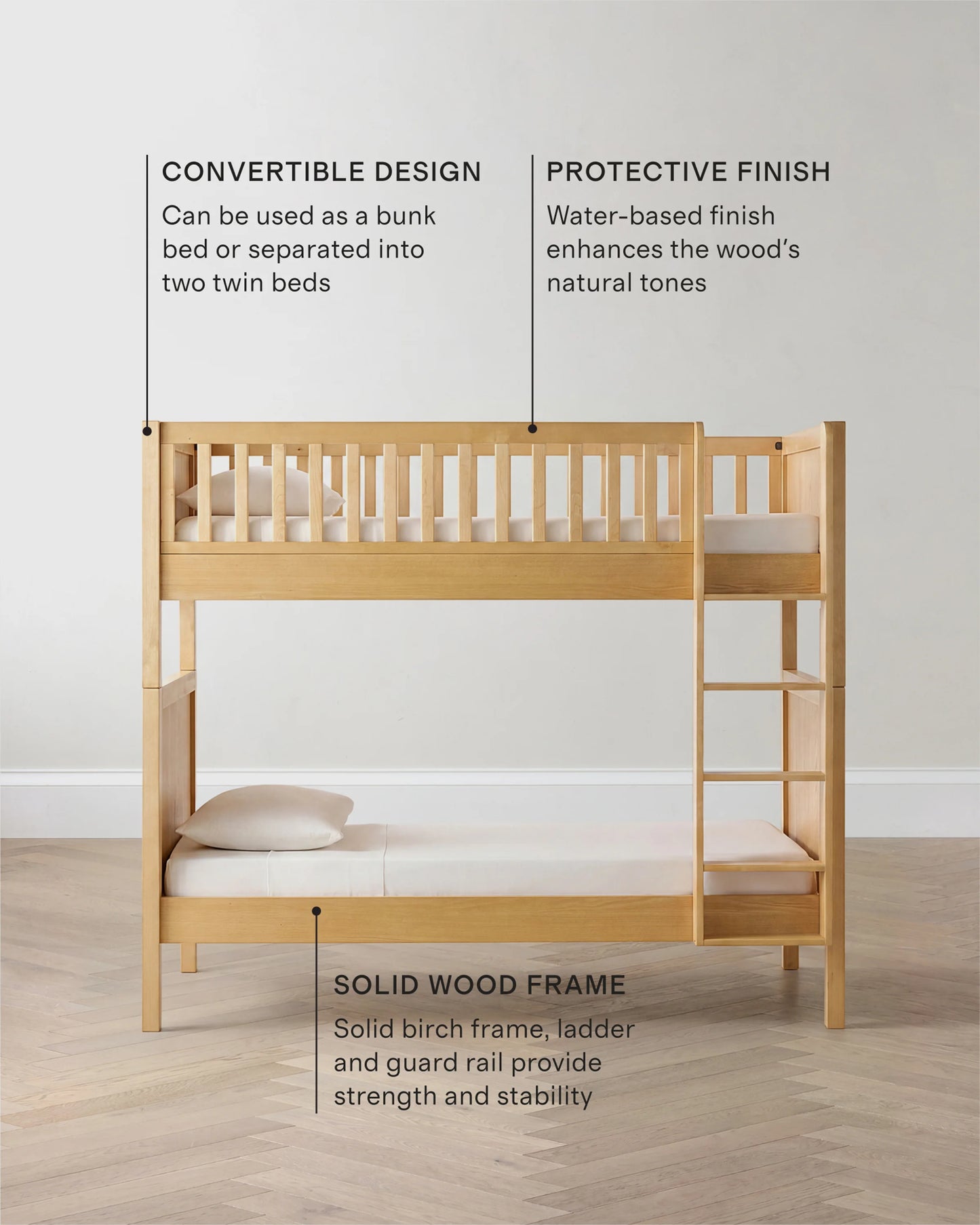 Natural Wood Twin over Twin Convertible Bunk Bed - One Size / Natural Wood