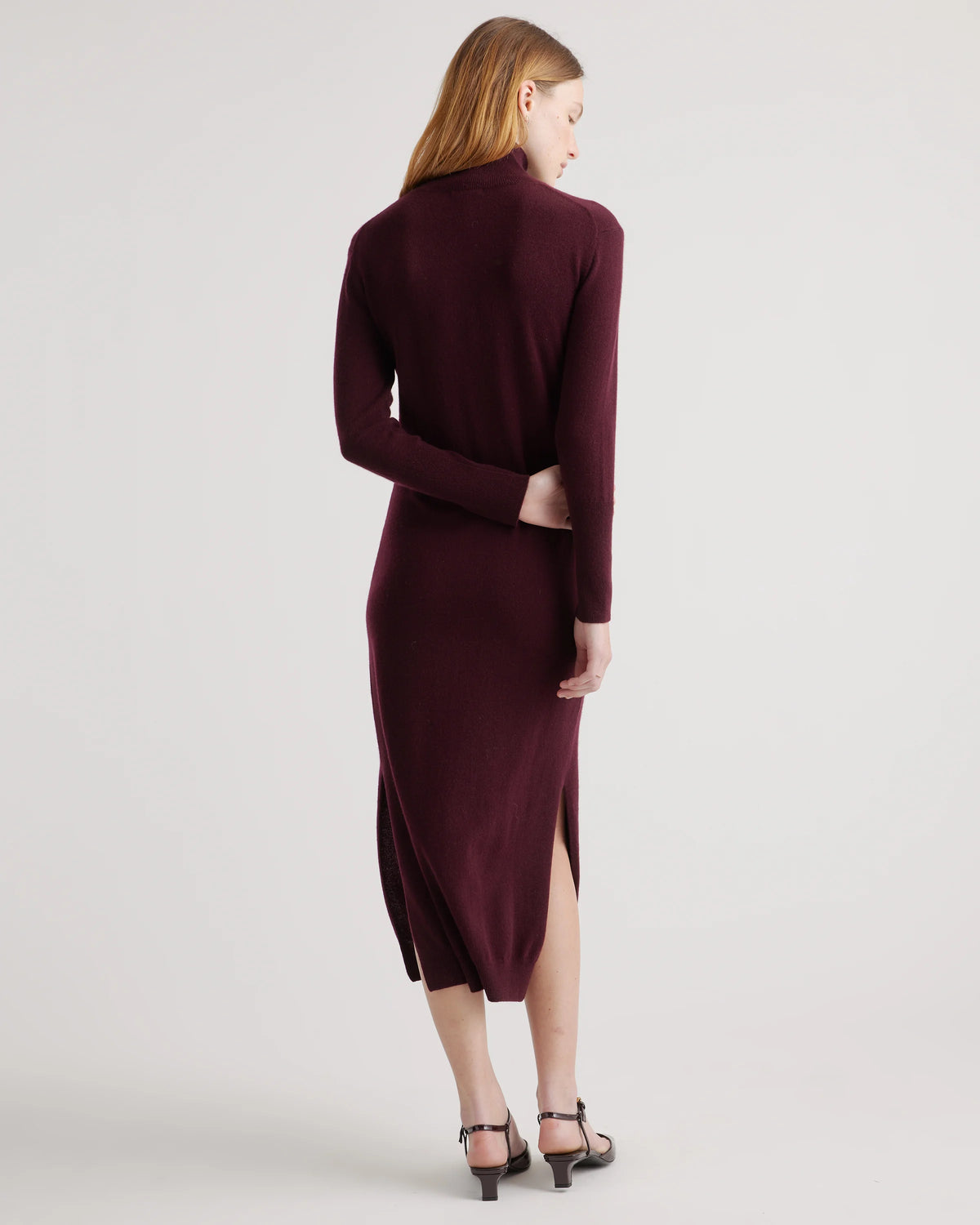 Mongolian Cashmere Turtleneck Midi Sweater Dress - XS / Charcoal