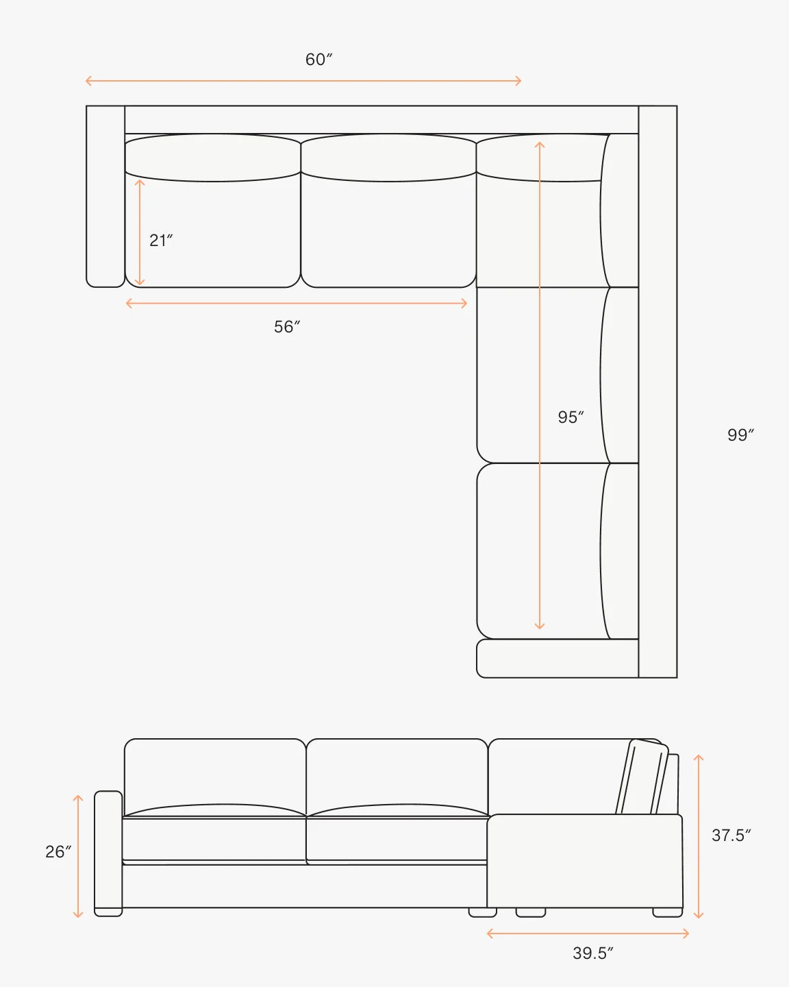 Brennan L Sectional in Performance Chenille Linen Blend - 99x99 / Snow