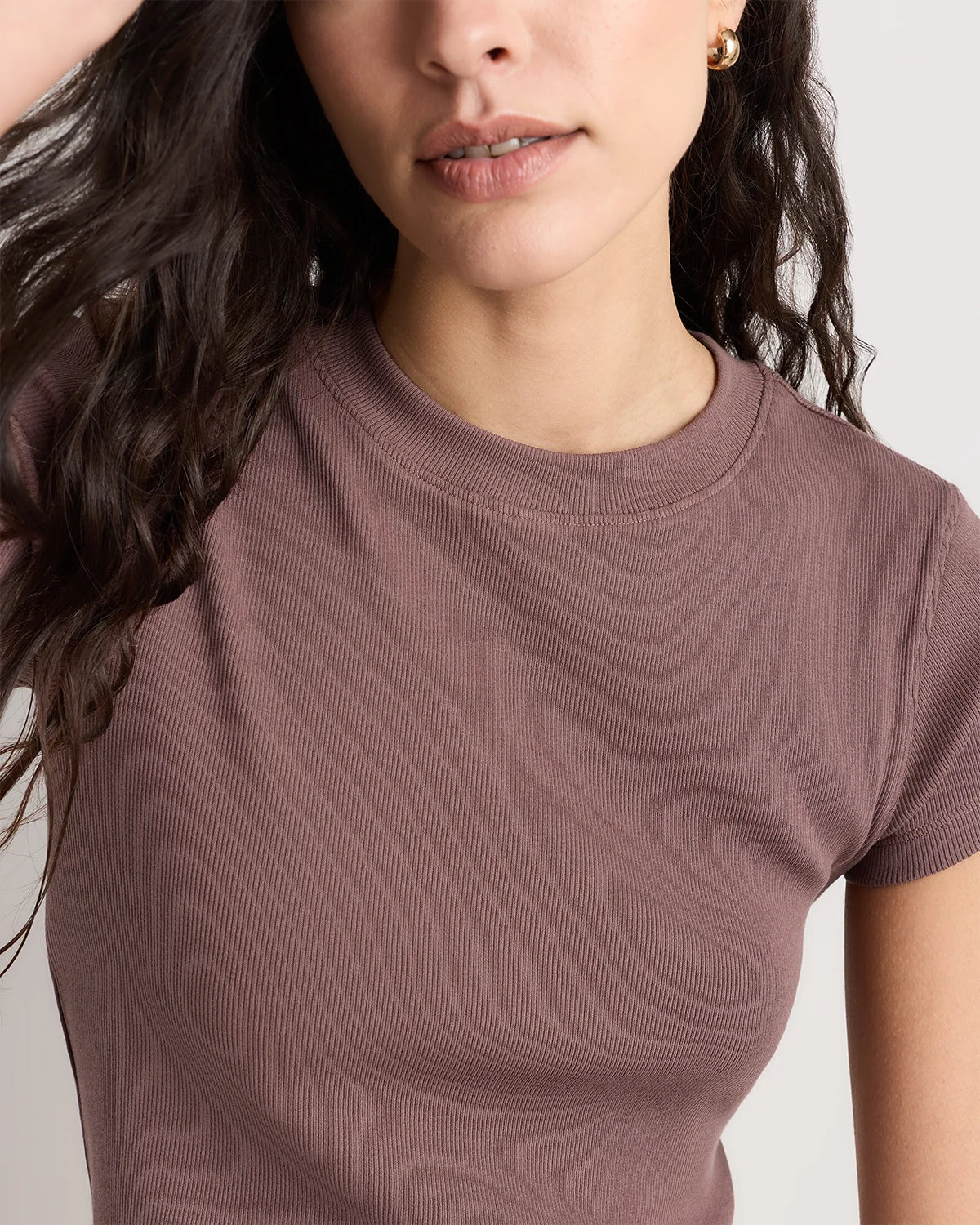 Organic Cotton Micro-Rib Crewneck Tee - XS / Heather Oatmeal