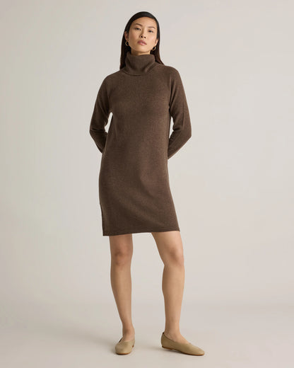 Mongolian Cashmere Turtleneck Sweater Dress - XS / Moss