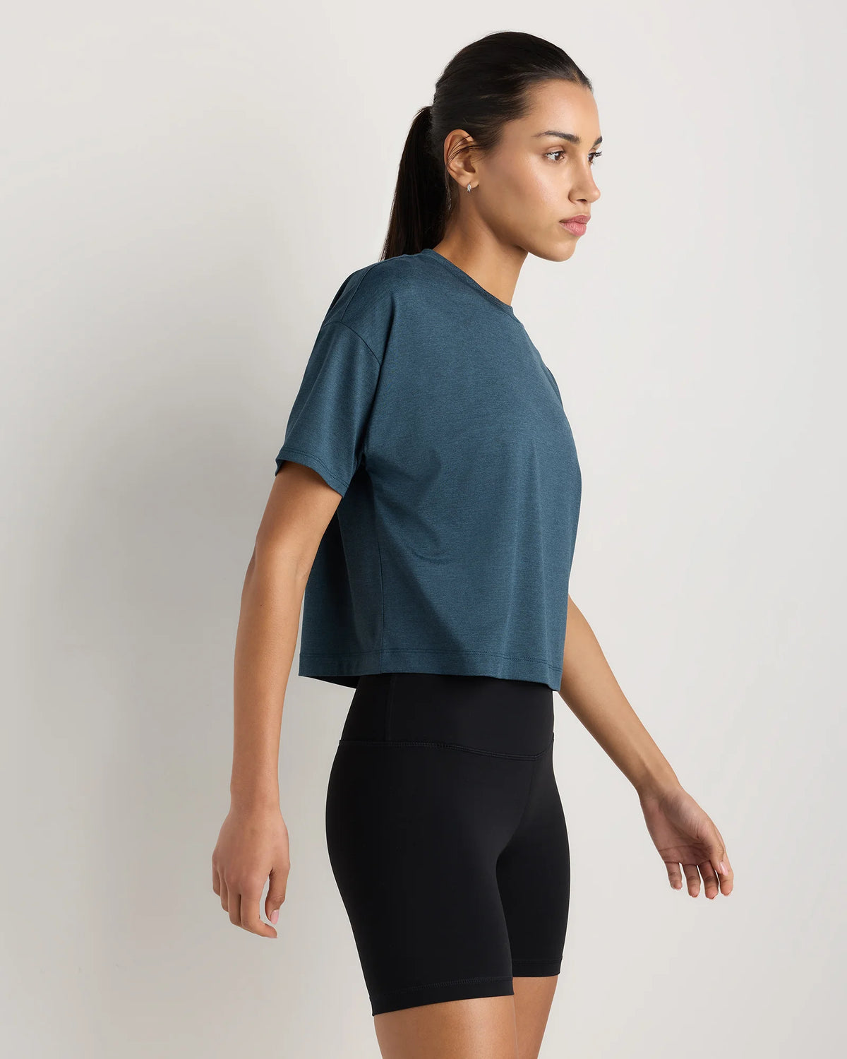 Flowknit Breeze Boxy Cropped Tee - XS / Heather Deep Navy