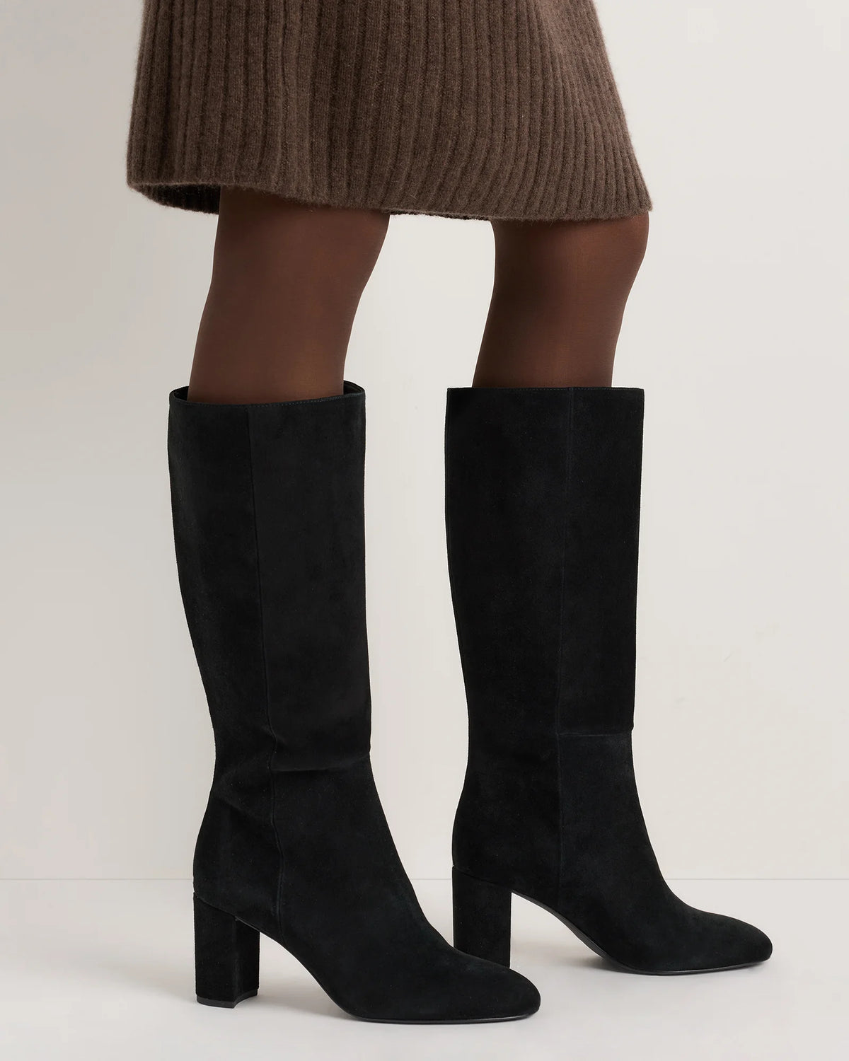 Italian Suede Block Heel Boots - 5 / Espresso Brown
