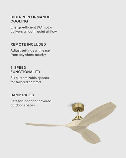 Transitional Wood Blade Ceiling Fan - 52" / Honey/Black