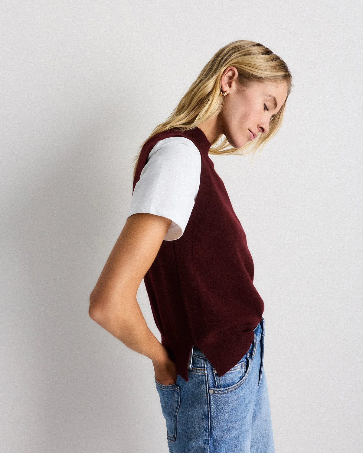 Mongolian Cashmere Mock Neck Sweater Vest - XS / Oatmeal