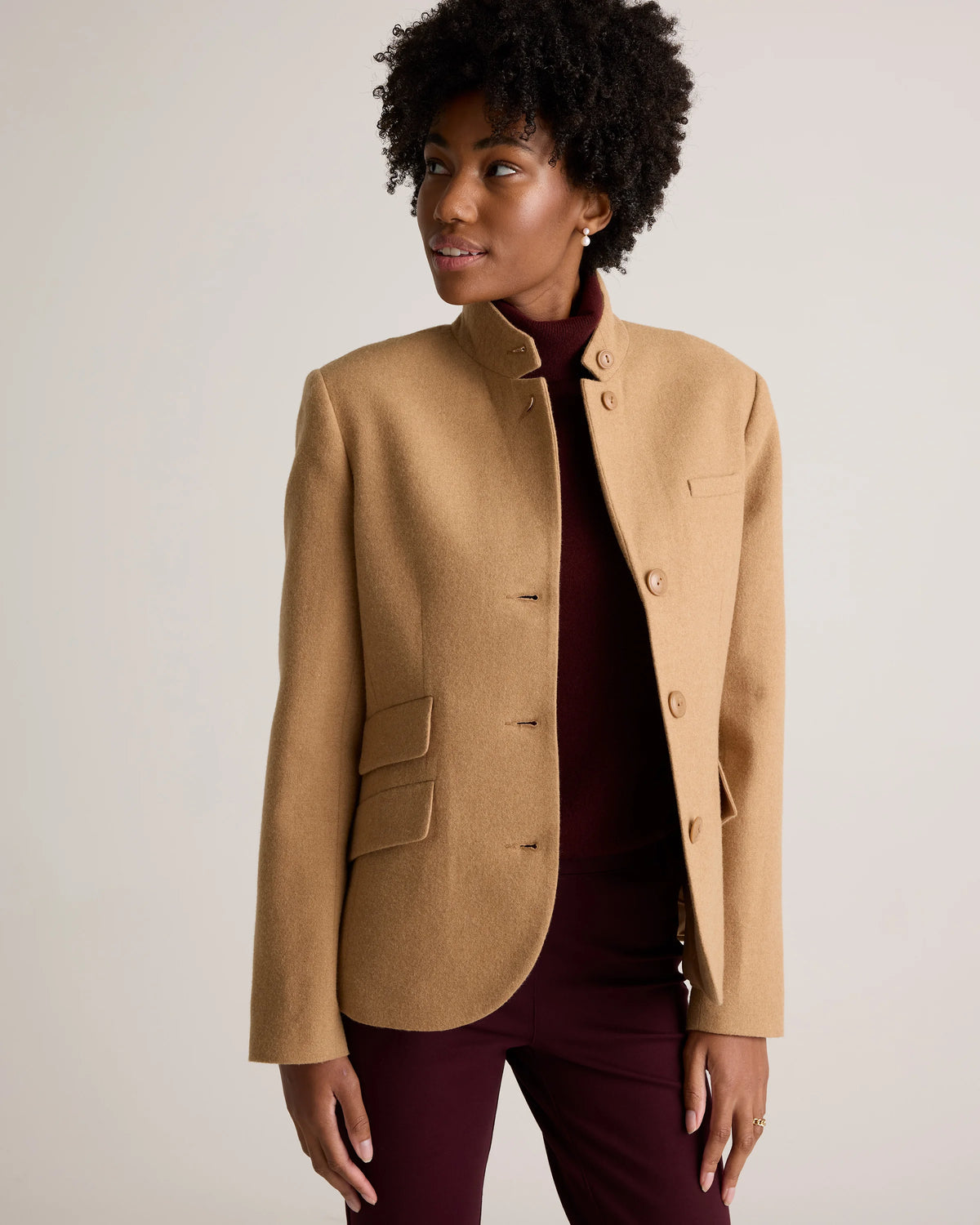 Italian Wool Stand Collar Blazer - XS / Warm Camel