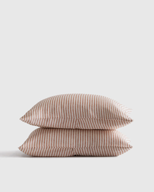 European Linen Stripe Sham Set - Standard / Natural/White Stripe