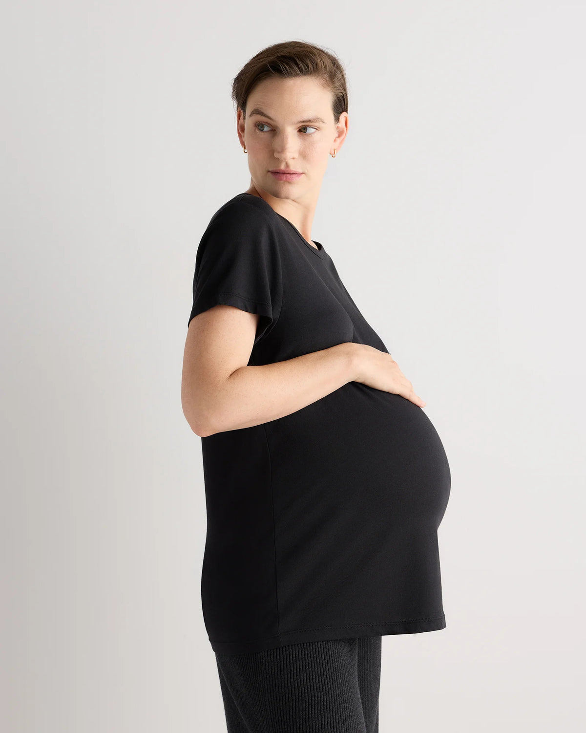Cotton Modal Maternity Crew Neck Tee (2-pack) - XS / Black/Redwood Brown