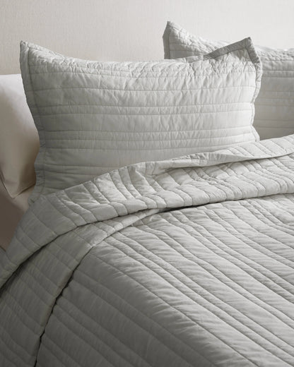Organic Cotton Stripe Stitch Quilt Set - Twin / White