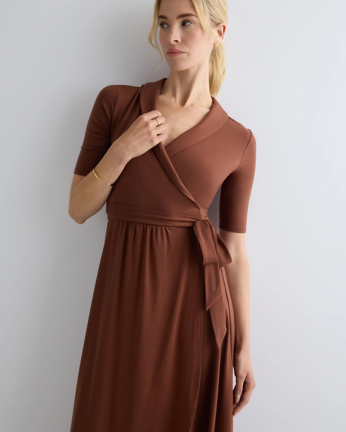Tencel Jersey Midi Wrap Dress - XS / Brown