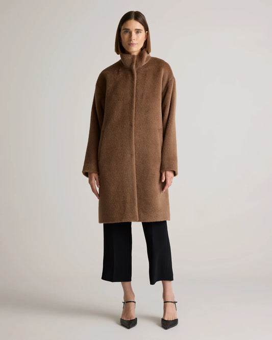 Alpaca-Wool Stand Collar Coat - XS / Rustic Brown