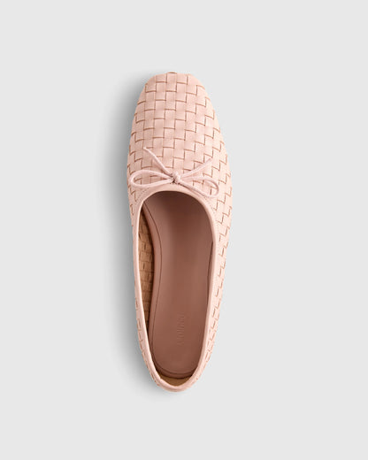 Italian Leather Handwoven Square Toe Ballet Flat - 5 / Cognac