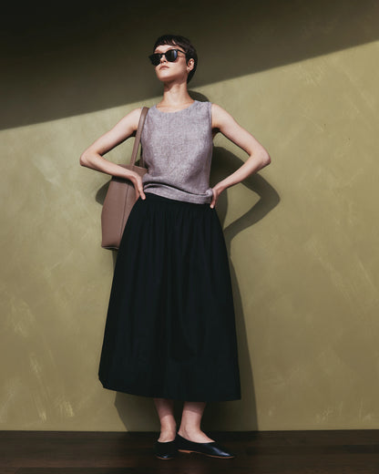 100% Organic Cotton Poplin A-line Maxi Skirt - XS / Black