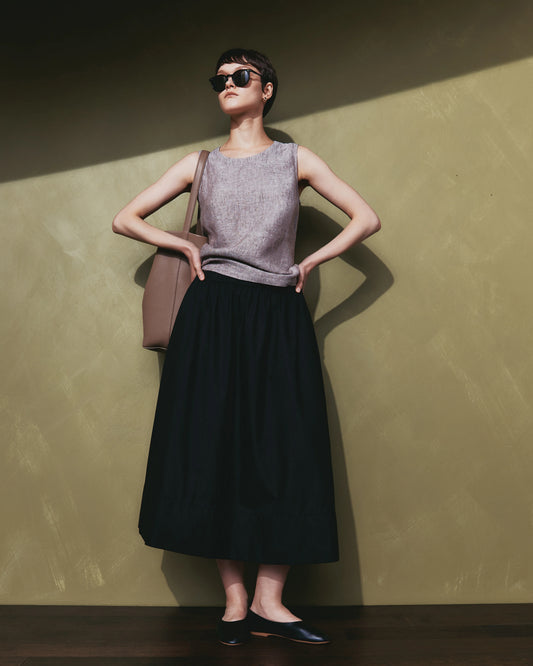 100% Organic Cotton Poplin A-line Maxi Skirt - XS / Black